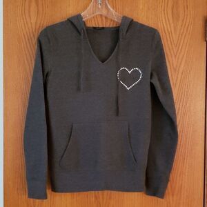 Rue21 Dark Gray Hoodie with Rhinestone Heart Sz S